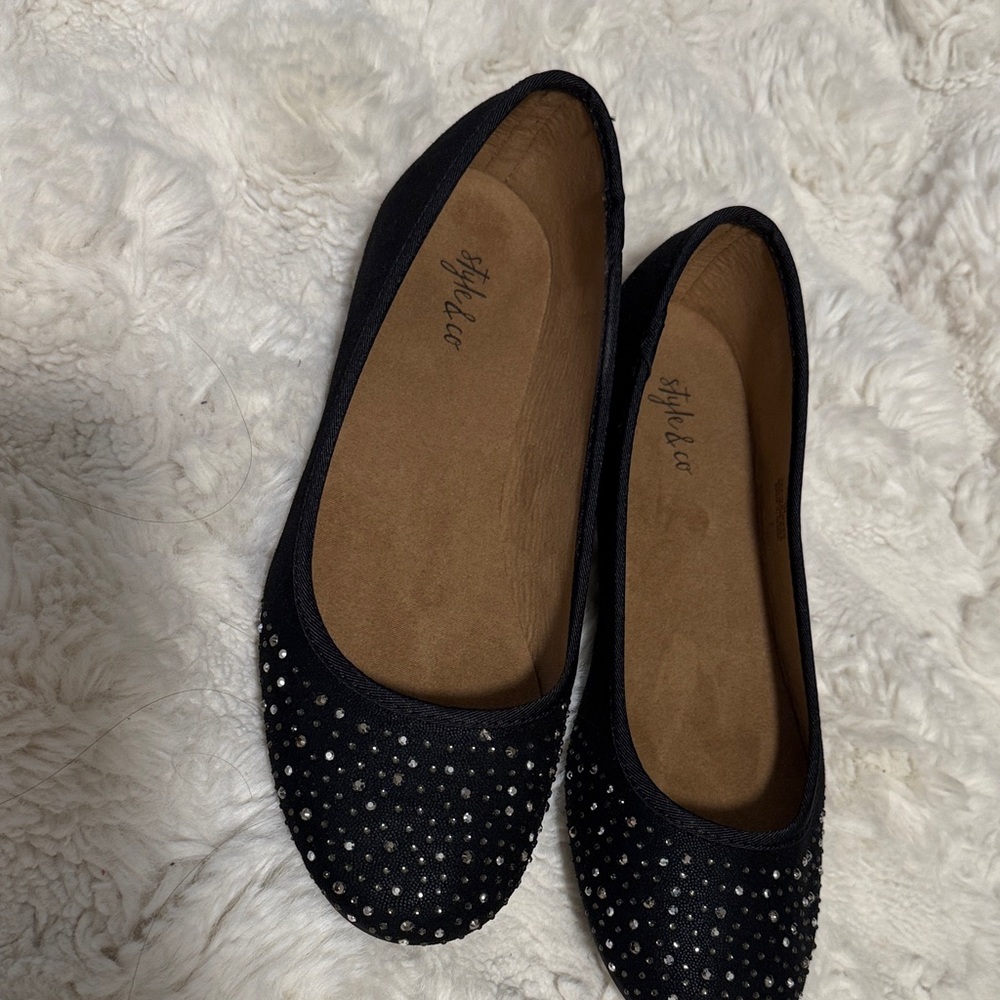 Style & Co. Black Flats with Rhinestone Accents